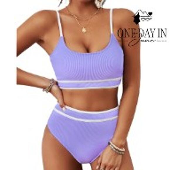 Blooming Jelly Ribbed Cropped High Waist Bikini Swimsuit Size M - Picture 1 of 6